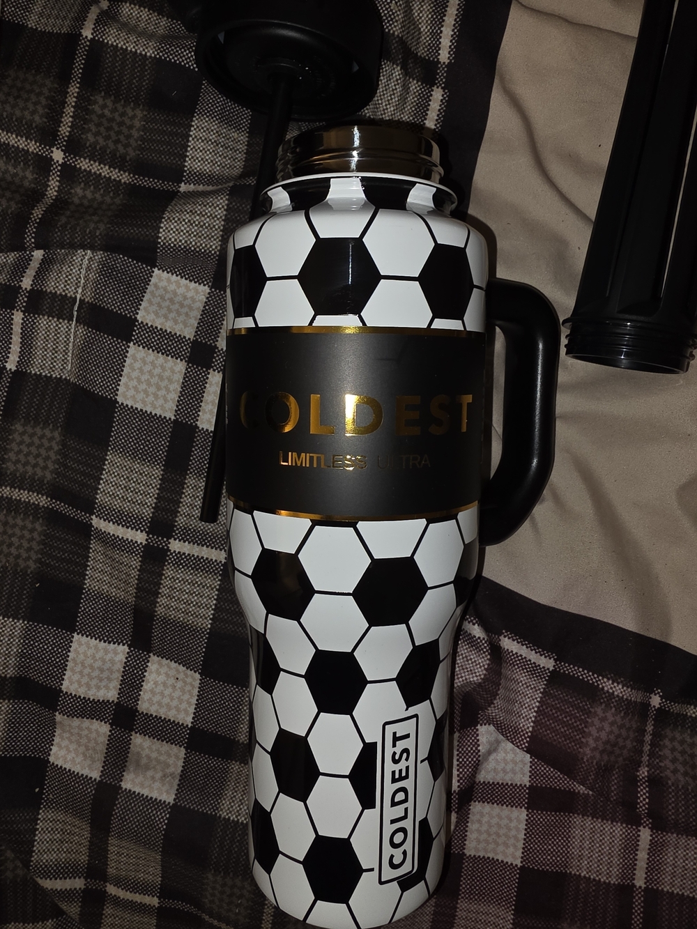 Coldest Soccer-Pattern Insulated Travel Mug - Black & White